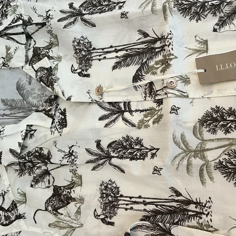 Guglielminotti NWT‎ Dress Shirt Size M White w/ Brown Jungle Print Cotton Long - Picture 9 of 9